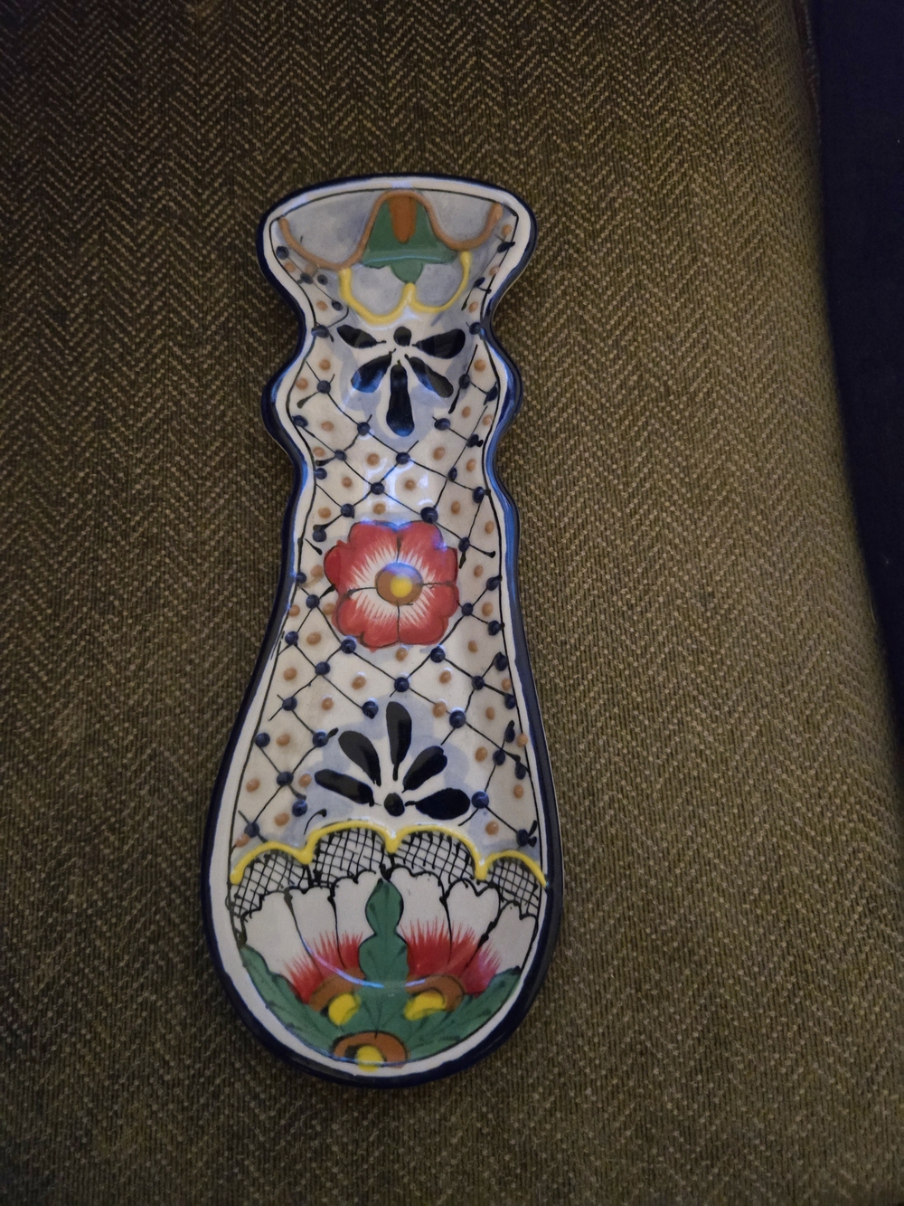 Hand-Painted Floral Ceramic Spoon Rest - La Flor Talavera Pottery
